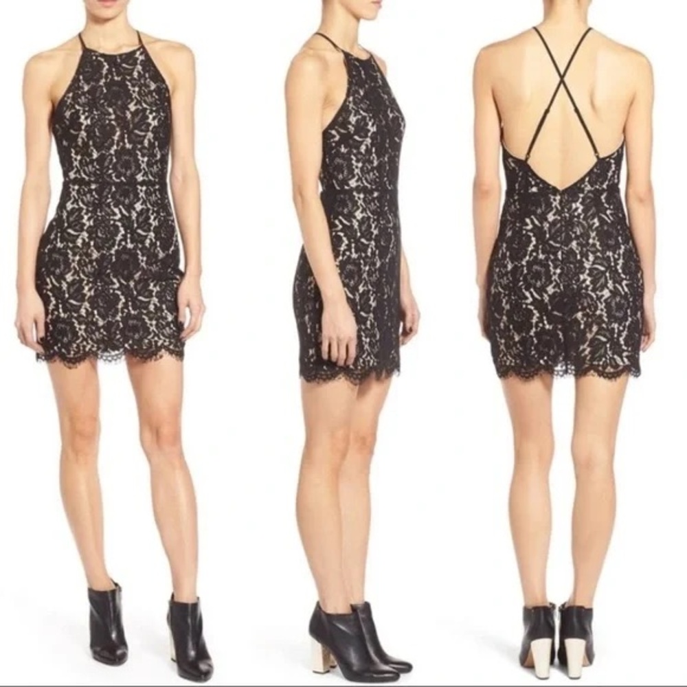 Astr Black Lace Backless Dress
